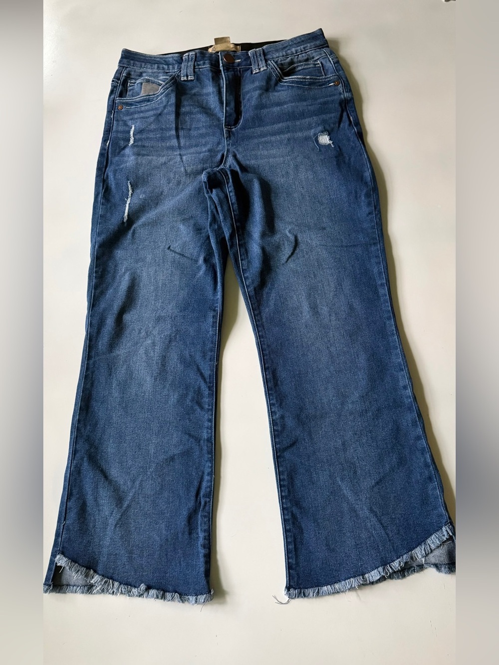 Democracy Ab Tech Jeans Tummy Support Blue Frayed Tulip Hem Pants Women’s 10